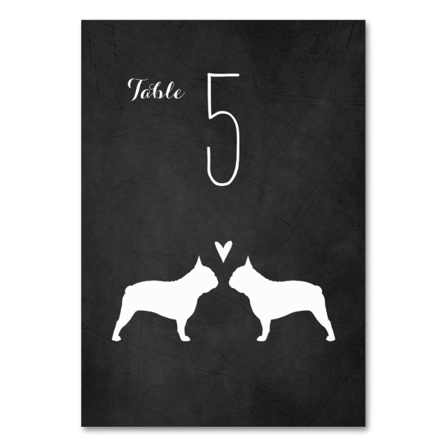 Französische Bulldog-Silhouetten Hochzeitskarte Tischnummer (Vorderseite)