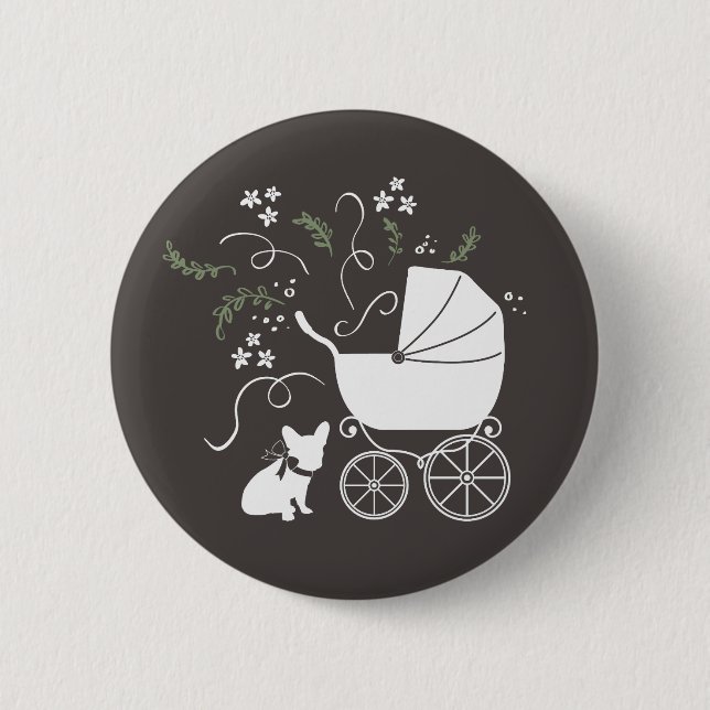 Französische Bulldog Themenparty - Babydusche neut Button (Vorderseite)