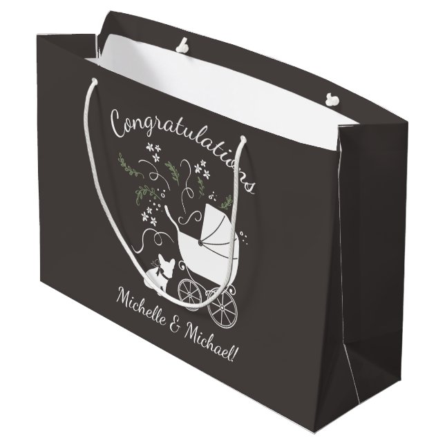 Französische Bulldog Themenparty - Babydusche neut Große Geschenktüte (Rückseite Schrägansicht)