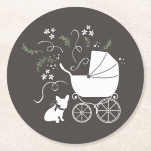 Französische Bulldog Themenparty - Babydusche neut Runder Pappuntersetzer