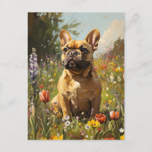 Französische Bulldog-Wildblume Postkarte