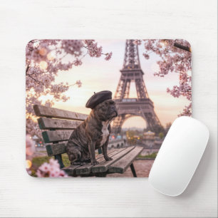 Französische Bulldogge am Eiffelturm Mousepad