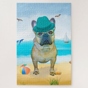 Französische Bulldogge am Strand