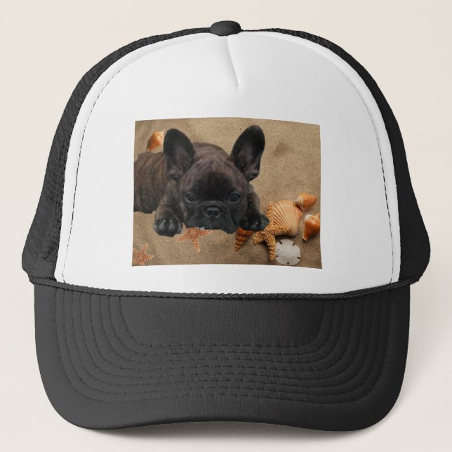 Französische Bulldogge am Strand French Bulldog  Truckerkappe (Vorderseite)