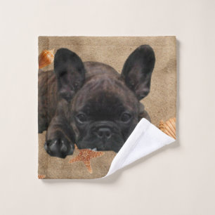 Französische Bulldogge am Strand French Bulldog Waschlappen