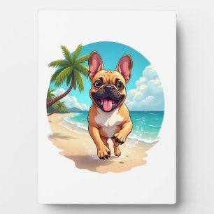 Französische Bulldogge an einem Strand Fotoplatte