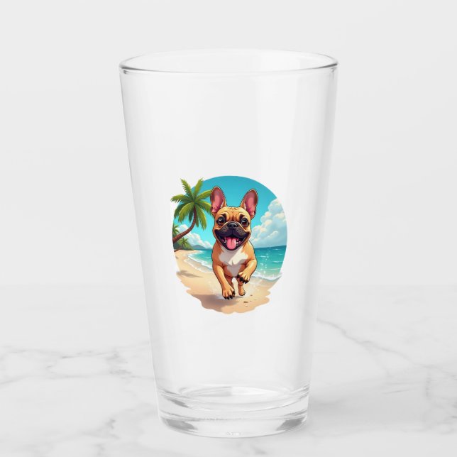 Französische Bulldogge an einem Strand Glas (Vorderseite)