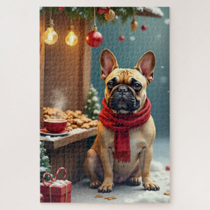 Französische Bulldogge auf dem Vintage-Weihnachtsm
