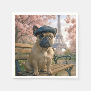 Französische Bulldogge auf einer Pariser Parkbank Serviette