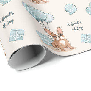 Französische Bulldogge auf Luftballon Blau Junge B Geschenkpapier