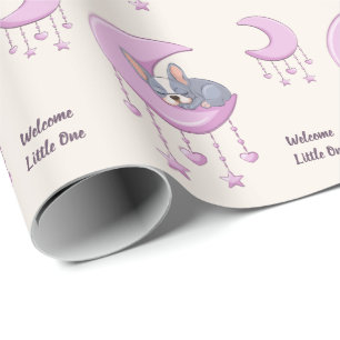 Französische Bulldogge auf Mond Rosa Baby Mädchen Geschenkpapier