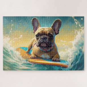 Französische Bulldogge Beach Surfen Malerei