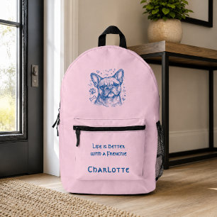 Französische Bulldogge blaue Lineart Kritzelei Fre Bedruckter Rucksack