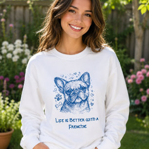 Französische Bulldogge blaue Lineart Kritzelei Fre Sweatshirt