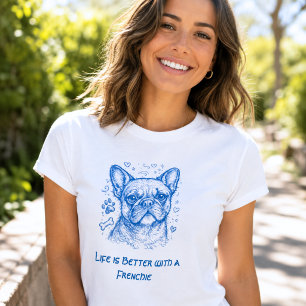 Französische Bulldogge blaue Lineart Kritzelei Fre T-Shirt