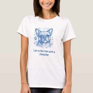 Französische Bulldogge blaue Lineart Kritzelei Fre T-Shirt