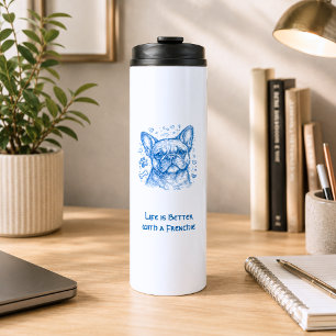 Französische Bulldogge blaue Lineart Kritzelei Fre Thermosbecher