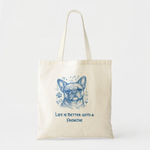 Französische Bulldogge blaue Lineart Kritzelei Fre Tragetasche