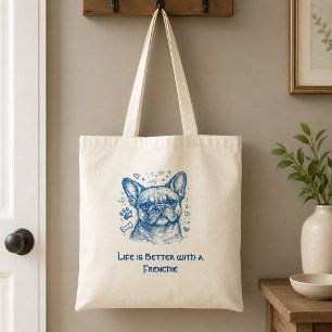 Französische Bulldogge blaue Lineart Kritzelei Fre Tragetasche