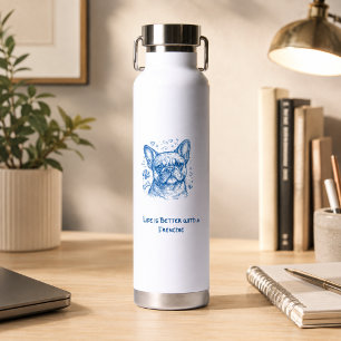 Französische Bulldogge blaue Lineart Kritzelei Fre Trinkflasche