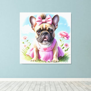 Französische Bulldogge Blumen French Bulldog Leinwanddruck