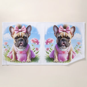 Französische Bulldogge Blumen French Bulldog Strandtuch