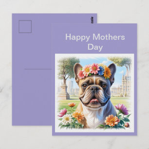 Französische Bulldogge Blumenkranz French Bulldog Postkarte