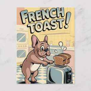 Französische Bulldogge-Breakfast-Cartoon-Art Postkarte