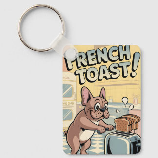 Französische Bulldogge Breakfast Cartoon-Art Schlüsselanhänger