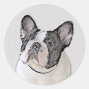 Französische Bulldogge (Brindle Pied) Malerei - Hu Runder Aufkleber