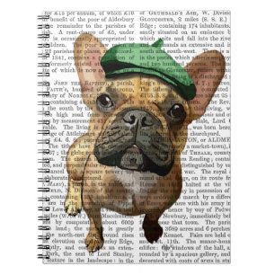 Französische Bulldogge Browns mit grünem Hut 2 Notizblock