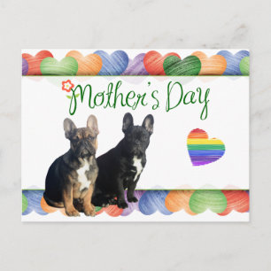 französische Bulldogge buntes Herz French Bulldog Postkarte