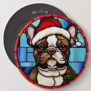 Französische Bulldogge Buntglas Weihnachten Button