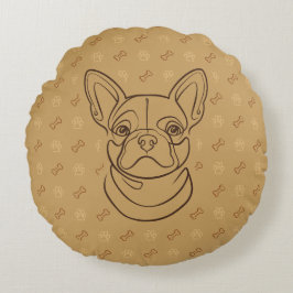 Französische Bulldogge Dekoratives Linienkunstmust Rundes Kissen