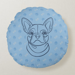 Französische Bulldogge Dekoratives Linienkunstmust Rundes Kissen