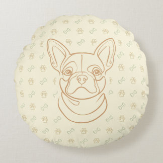 Französische Bulldogge Dekoratives Linienkunstmust Rundes Kissen