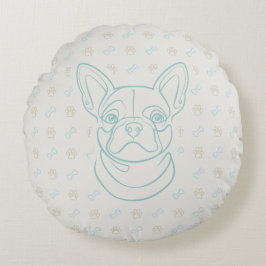 Französische Bulldogge Dekoratives Linienkunstmust Rundes Kissen