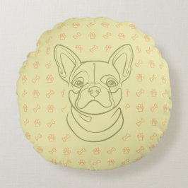 Französische Bulldogge Dekoratives Linienkunstmust Rundes Kissen