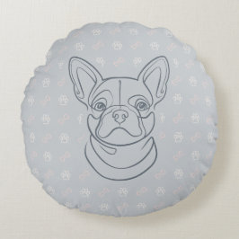 Französische Bulldogge Dekoratives Linienkunstmust Rundes Kissen