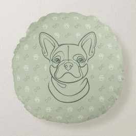 Französische Bulldogge Dekoratives Linienkunstmust Rundes Kissen