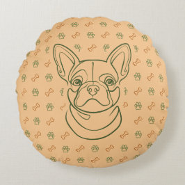 Französische Bulldogge Dekoratives Linienkunstmust Rundes Kissen