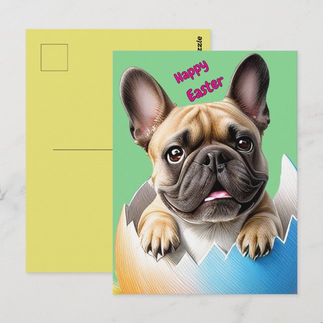 Französische Bulldogge Ei Ostern French Bulldog Postkarte (Vorne/Hinten)