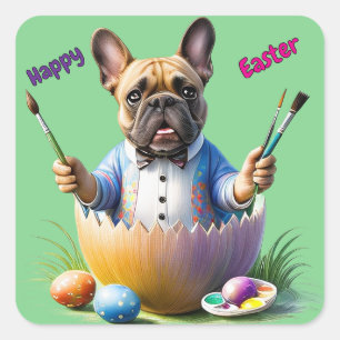 Französische Bulldogge Ei Ostern French Bulldog Quadratischer Aufkleber
