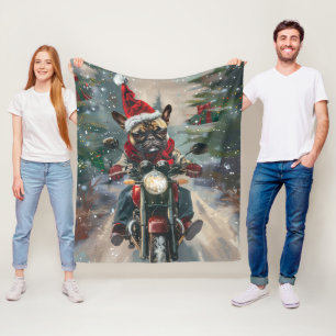 Französische Bulldogge fährt Motorrad Weihnachten Fleecedecke