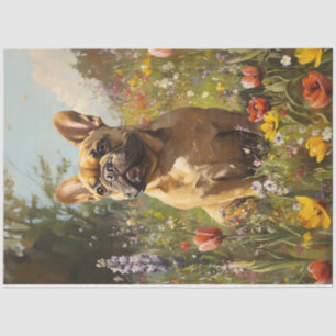 Französische Bulldogge Farbige Wildblumenfeld-Deco Seidenpapier