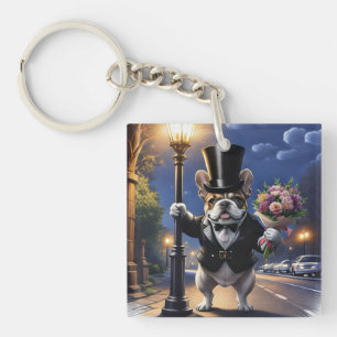 Französische Bulldogge French Bulldog Blumenstrauß Schlüsselanhänger
