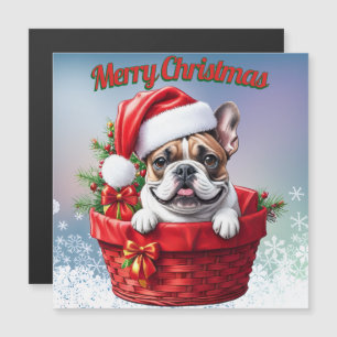 Französische Bulldogge French Bulldog im Korb Magnetkarte