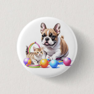 Französische Bulldogge French Bulldog mit Katze Button
