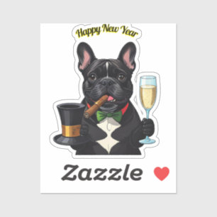 Französische Bulldogge French Bulldog Neujahr Aufkleber