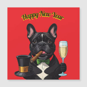 Französische Bulldogge French Bulldog Neujahr Magnetkarte